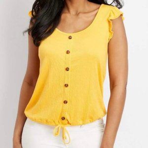 Maurices Yellow Ruffle Sleeve Tie Front Top